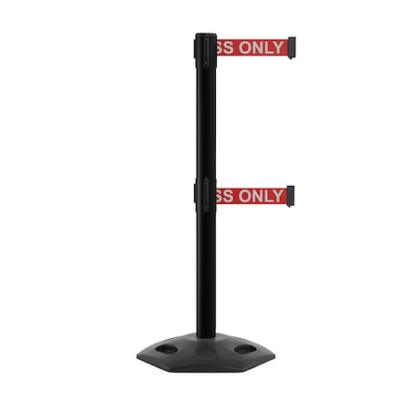 Stanchion Dual Belt Barr. Rubber Base Black Post 7.5ftR.Auth.Belt